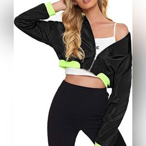 Women's Long Sleeve Lightweight Crop Bomber Jacket